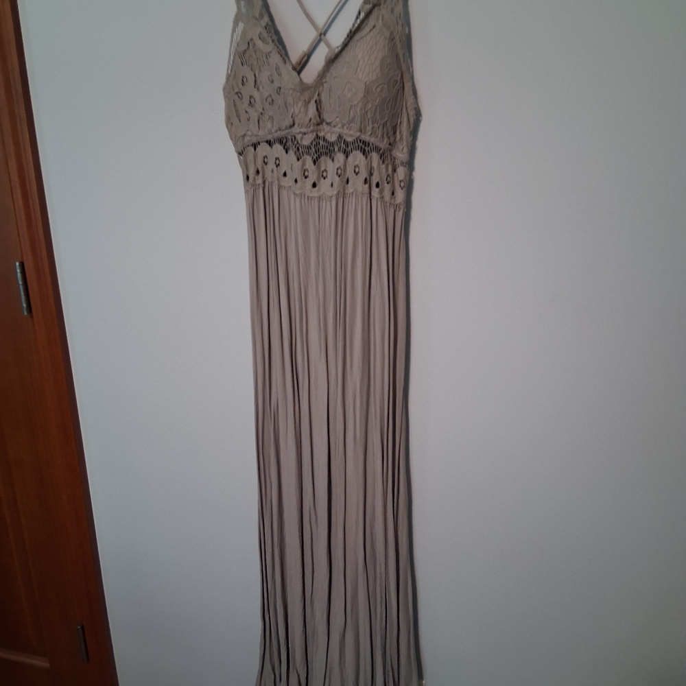 Pink Lily Taupe Lace Maxi Dress